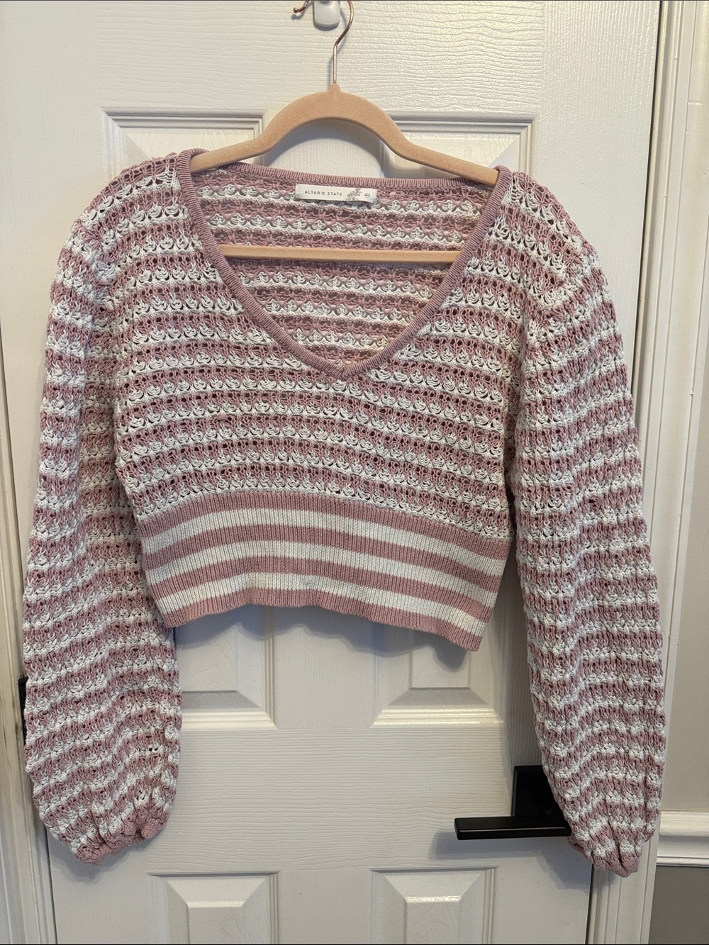 Altar’d State Purple and White Brielle Cropped Sweater Sz XXL